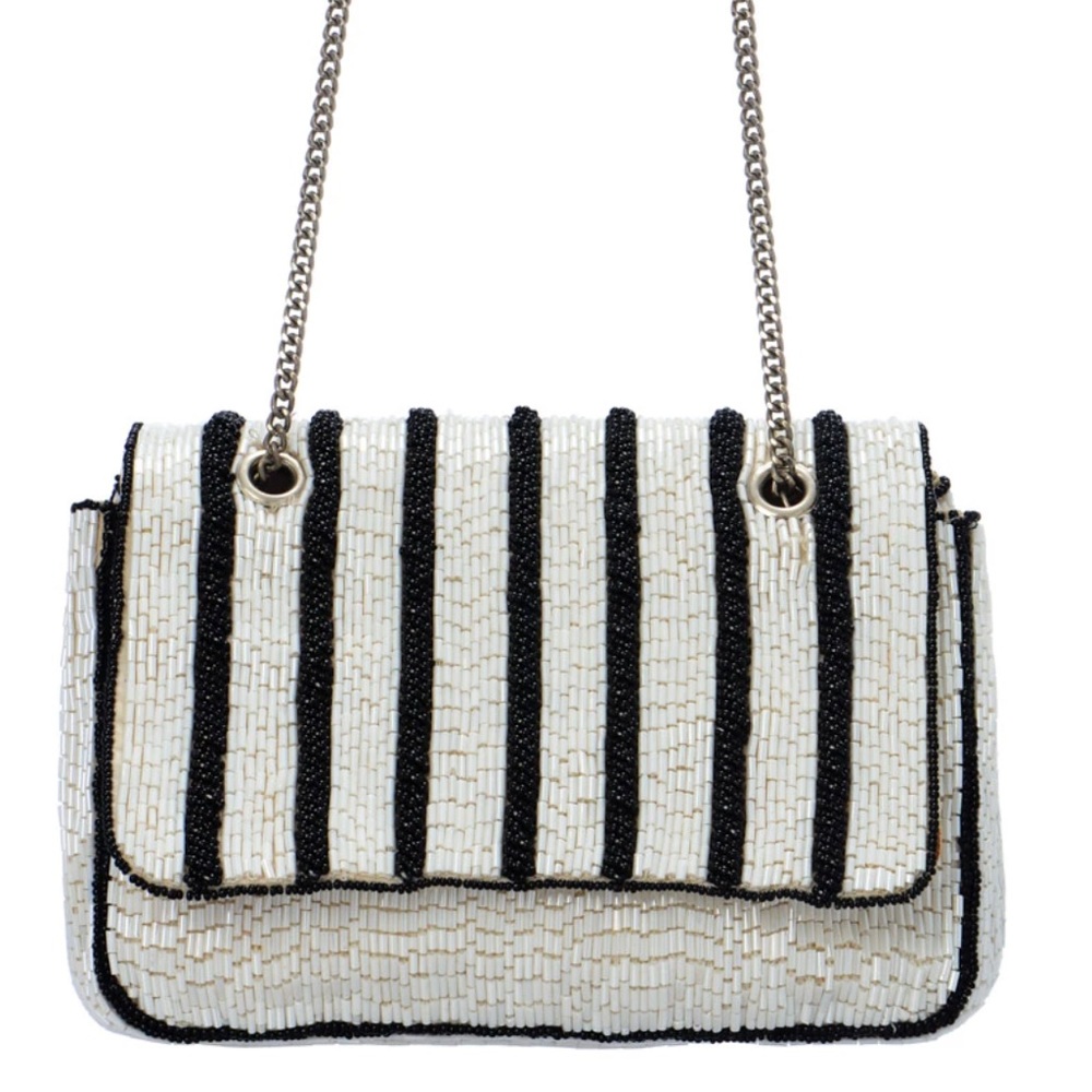Guadalupe Mini Beaded Black & White Crossbody Bag